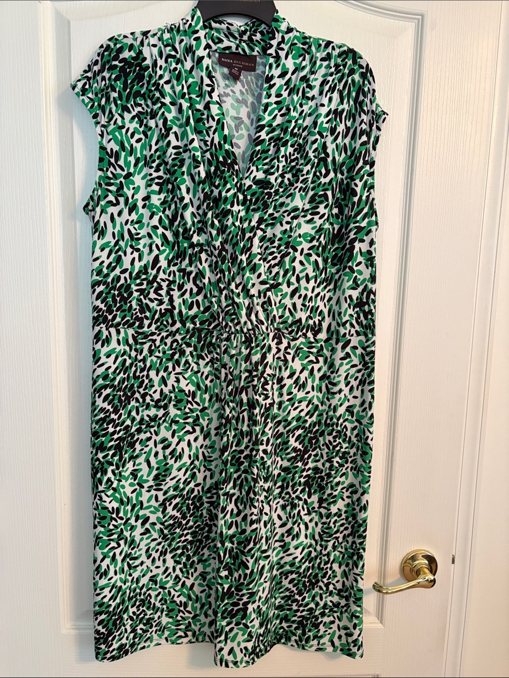 Dana Buchman Green Leaf-Print Dress with V-Neck